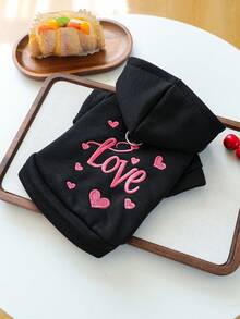 1pc Pet Clothes Dog Cat Apparel Clothing Small Dog Puppy Cute Pet Clothes Dog Apparel Clothing Small Dog Autumn/Winter Warm Comfortable Pink Heart Sweatshirt - Black - View 3