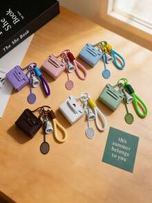 Mini PU Handbag Keychain With Badminton Racket Charm, Sport‑Style Braided Wrist Strap Bag Pendant Key Ring For Backpack Handbag Women Girls - Multicolor - View 7