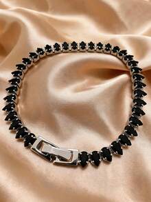 Black Emerald Cut Jewelry Set Necklace Bracelet Earrings - Black - View 7
