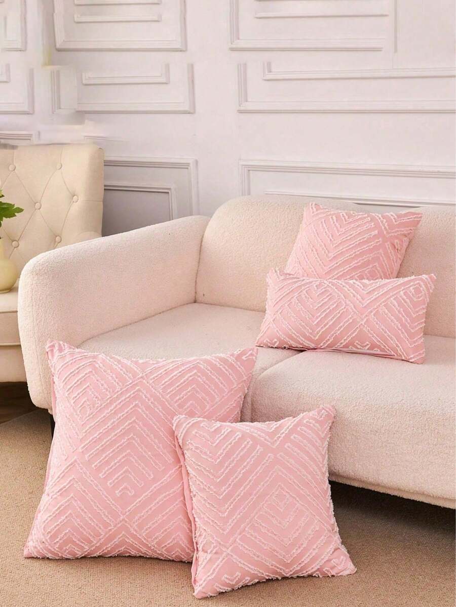 1pc Pink Geometric Tufted Decorative Pillow Cover (No Insert), Modern Home Sofa Living Room Decor Bedding Pillowcase [No Pillow Core], Suitable For Daily Use, High-End Minimalist Design, Applicable To Living Room, Bedroom, Small Car - Pink - View 1