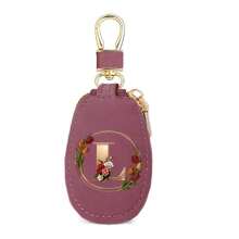 Floral Wreath Letter A-Z Car Key Holder, Mini Car Key Storage Bag, PU Leather Keychain Wallet, Zipper Pouch, Car Key Organizer, Car Keychain, Unisex Gift - Multicolor - View 28