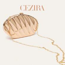 CEZIRA Women's Elegant Exquisite Glossy Metal Shell Evening Clutch Bag, Luxury Striped Wallet Suitable For Phone, Party, Banquet, Date, Wedding - Gold - View 7