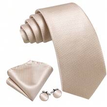 5Pcs Men Champagne Small Polka Dot Tie Pocket Square Cufflinks Ring Tie Clip Set, Random Cufflink Pattern, Suit Accessories For Wedding - Champagne - View 3