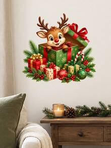 1pc Christmas Gift Box Wall Sticker, Santa Claus & Reindeer Surprise Gift Box Decoration Decal With Christmas Ornaments Holly Leaves Candy Cane And Holiday Present Design Self-Adhesive PVC Removable Waterproof Wall Sticker For Christmas Home Decor - Christmas Fun Wall Stickers - View 8