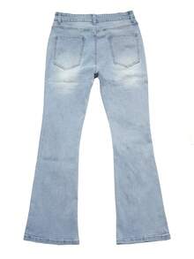 Men's Fashion Distressed Slightly Flared Washed Stretch Denim Jeans - Light Wash - View 7