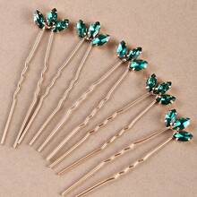 5pcs Bridal Hair Pins Hair Accessories Rhinestone Bun Decoration Hair Sticks - Green - View 9