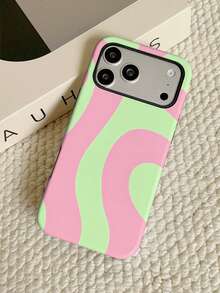 1pc Asymmetrical Wavy Element Green & Pink Color Block Wavy Pattern Phone Case, Soft Inner & Hard Outer 2-In-1 Matte Film Texture, Compatible With IPhone 11/12/12 Pro/12 Pro Max/13/13 Pro/13 Pro Max/14/14 Pro/14 Pro Max/14 Plus/15/15 Pro/15 Pro Max/15 Plus/16/16 Pro/16 Pro Max/16 Plus/17/17 Pro/17 Pro Max/Air/18 Pro/18 Pro Max - Multicolor - View 5