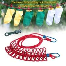 1pc Travel Clothes Hanger With Clips + Brush, Hotel Portable Elastic Retractable 12 Clips Colorful Clothesline - Multicolor - View 2