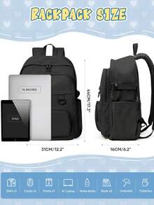 Minimalist Solid Color Multi-Functional Computer Backpack, Large Capacity With Multiple Compartments And Pockets, Fits Laptop, Built-In Luggage Strap For Suitcase Attachment, Wide Breathable Shoulder Straps For Pressure Relief, Lightweight Durable Business Casual School Commute Short Trip Backpack - Multicolor - View 6