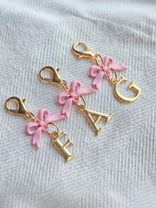 1PC New Elegant Pink Bow Key Chain, Cute English Letter Bow Keychain, Suitable For Women's Daily Use, Gift For Mom, Women's Bag DIY Backpack Pendant Charm Accessory, Wedding And Birthday Gift - Multicolor - View 5