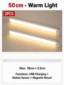 4 قطع شريط إضاءة LED دافئ USB 10/20/30/50 سم مع مستشعر حركة - شريط إضاءة LED بمستشعر حركة لاسلكي، إضاءة تحت الخزانة، مصباح ليلي مغناطيسي قابل للشحن قابل للالتصاق للممر وخزانة المطبخ والرف والخزانة وديكور المنزل - متعدد الألوان - مشاهدة 29