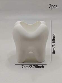 1/2pcs Creative Fun Toothbrush Holder, Large White Tooth-Shaped Toothbrush Cup, Desktop Storage Decor Ceramic Container, Can Hold Toothbrush, Toothpaste, Flower Pot, Vase, Bathroom Supplies, Suitable For Happy Autumn And Back To School Home - Multicolor - View 11