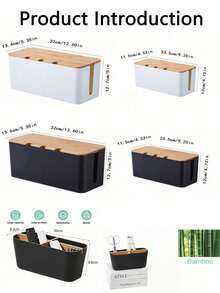 1pc Large Wood Grain Cable Management Box With Lid, Desktop Power Cord And Charger Storage Box, Built-In Cable Winder, Can Organize Power Strips, Data Cables And Messy Wires, Save Desk Space, Suitable For Living Room, Bedroom, Kitchen, Dining Room And Office - Multicolor - View 4