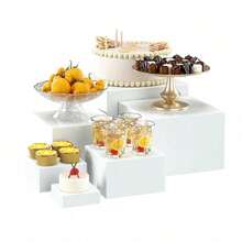 Senmeo 6pcs Acrylic Hollow Base Self-Service Buffet Riser - Acrylic Food Display Stand | Christmas Dessert/Jewelry/Party Gift Storage - White Square - View 2