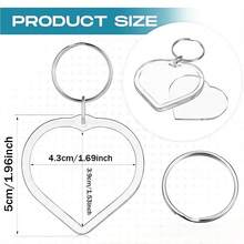 Transparent Heart-Shaped Acrylic Photo Frame Keychain, Large Head Sticker Photo Insert Key Ring, Blank Rectangular Double-Sided Photo DIY Pendant Frame - Transparent-heart Shape - View 9