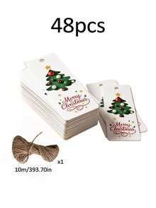 [Christmas]1/48/96pcs Christmas Decorative Hanging Tags (Includes 10m Jute Rope) Christmas Tree & Star Pattern Tags, Suitable For Christmas Decoration And Holiday Celebration - Multi-color (includes Hemp Rope) - View 9