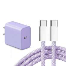 20W Wall Fast Charging Kit USB-C Type Charging Adapter, With 3.3FT/100cm Type-C To USB-C Nylon Braided Charging Cable Anti-Tangle Data Line, Compatible With IPhone 17 16 15 Pro Max Plus, And Other Android Type-C Port Portable Charging Kit - Pink/White/Blue/Purple - US A Type Plug(110-127V) - View 15
