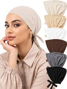 CONFLASS Bộ 4 mũ lót hijab màu trơn, buộc dây, co giãn, điều chỉnh được kích cỡ, chất liệu modal - Nhiều màu - Xem 8