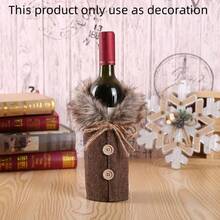 Rustic Vintage Style, Linen Fabric, Cylindrical Shape, Faux Fur Collar, Wooden Buttons And Pom Pom Decoration, Decorative And Protective Function, Wine Bottle Sleeve, Suitable For Christmas, Holiday Dinner, Home Kitchen, Party And Winter Scenes - View 14