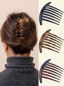3/1pc French Hair Comb, Hair Clip, Universal, Women's Bun Styling Tool, INS Style, All-Season Essential, Commute/Date/Daily Fashion Hair Accessory, Bun Extender, Hair Styling Accessory, Hair Styling Tool, Travel Essential, Mini Essential - Multicolor - View 7