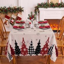 1 chiếc khăn trải bàn hình chữ nhật in họa tiết cây thông Noel, bông tuyết và quả thông, phù hợp trang trí bàn tiệc ngày lễ, sinh nhật, bữa tối, nhà hàng, trang trí nhà cửa mùa Thu/Đông Giáng Sinh - Nhiều màu - Xem 2