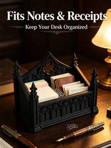 Gothic Cathedral Style Business Card Holder, Desktop Organizer Box, Home Decor, Multi-Functional Storage Tray, Includes Gift Bag, Suitable For Storing Notes/Jewelry/Small Cards/Photos/Dried Flower Gifts/Office Desk Storage/Bills/Dark Style Cafe Decor - Multicolor - View 1