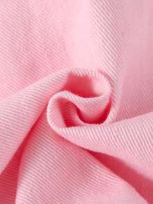 Baby Girl Casual Cute Minimalist Fashion Front Pocket Metal Button Open Front Small Collar Long Sleeve Pink Denim Jacket Top Autumn/Winter - Pink - View 7