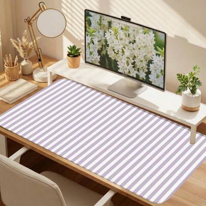 1pc Purple Striped Desk Mat, Cute Large Macaron Color Gaming Mouse Pad/Desk Pad, Comfortable & Stylish, Suitable For Keyboard And Laptop, Home Office Decor Choice