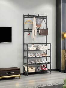1pc 4-5 Tier Stainless Steel Shoe Rack - Space-Saving, Easy Assembly, Durable Design Suitable For Entryway And Bedroom, Minimalist Style Freestanding Shoe Cabinet | Modern Shoe Rack | Sturdy Structure, Multi-Functional Coat Hooks, Ideal Storage Solution For Home, Living Room And Dormitory Organization, Providing Ample Storage Space - Multicolor - View 9