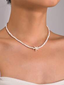 Starfish Decor Beaded Necklace - White - View 6