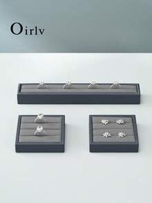 Oirlv 奢華皮革珠寶戒指展示架收納托盤，戒指收納展示托盤 - 灰色 - 查看 8