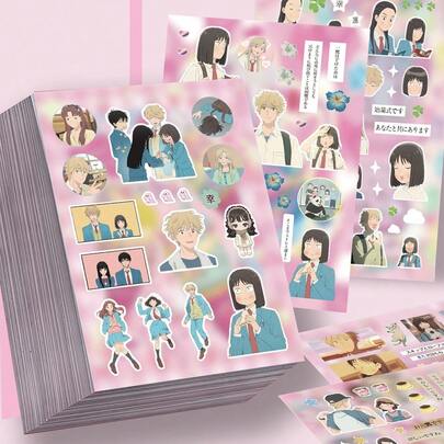 8pcs Vibrant Youth Anime 2D Healing Style Popular INS Style Collage Stickers Waterproof Decals