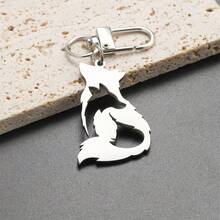 Wolf Stainless Steel Keychain Accessory Pendant, Cute Backpack Charm, Key Ring, Gift For Friends - Silver - View 2