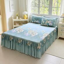 3pcs New Printed Ruffle Edge Christmas Green, Peony Flower, Soft Comfortable Breathable Bed Skirt Set (Bed Skirt*1, Pillowcase*2, Pillow Core Not Included) Bed Skirt Bed Cover Bed Sheet Mattress Protector Double Layer Ruffle Edge Decoration Cozy Room, Hot-Selling Style Machine Washable, Multiple Sizes Available, All Seasons Use, Holiday Gift, Made In China - Mint Green - View 8