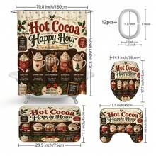 1pc/4pcs Christmas American Hot Cocoa Menu Multi-Functional Bathroom Decor Shower Curtain Set, Free 12 Hooks, Premium Holiday Atmosphere, Bathroom Mat, U-Shaped Floor Mat And Round Toilet Lid Cover, Suitable For All Christmas Scenes Decoration - American Hot Cocoa - View 10