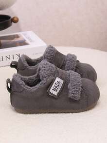 1 Pair Children's Padded Warm Winter Shoes, Faux Lamb Fur Lining, Hook And Loop Closure For Easy On/Off, Soft Sole Anti-Slip, Winter Heat Retention Foot Protection - Grey - View 2