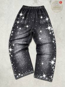1pc Boys Casual Hip-Hop Street Style Diamond Pattern Print Straight Leg Pants, Spring/Summer - Black - View 2