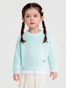 Balabala Baby Girls Knit Sweater Soft‑Touch New Autumn Winter Knitted Base Layer Pullover For Little Young Girl - Blue Tint - View 1