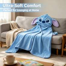 Disney Stitch Adult Hooded Blanket 70*150cm, Featuring A Cute Stitch Cartoon Pattern, Blue Blanket, Soft And Skin-Friendly Polyester Fabric That Is Absorbent And Suitable For Various Occasions Such As Naps, Wrapping, And Bathrobes. - Multicolor - View 1