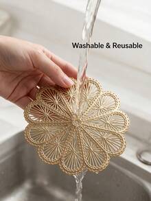 12pcs Gold Hollow PVC Drink Coasters, Washable Table Decor, Non-Slip Table Mat, Breathable And Heat Dissipating, Lightweight And Easy To Store, Suitable For Restaurant, Cafe, Homestay, Afternoon Tea, Holiday, Party, Gathering, Birthday, Wedding, Dinner - Multicolor - View 5