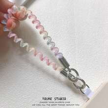 1pc Gradient Elastic Wavy Coil Phone Lanyard Cup Wrist Strap Exquisite Hanging Decoration Women Travel Hand Strap - Multicolor - View 4