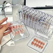 5pcs/10pcs/16pcs Creative Nail Art Storage Box, Transparent Acrylic Dust-Proof Packaging, Suitable For Finished Nail Art Styles, Dedicated Nail Art Sticker Storage Display Box, Transparent Jewelry Storage Box, Small Card Storage Box - Transparent - View 1