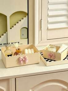 1pc Bowknot Storage Box, Vanity Makeup Organizer, Bathroom Countertop Storage Box, Desk Office Supplies Organizer - Multicolor - View 3