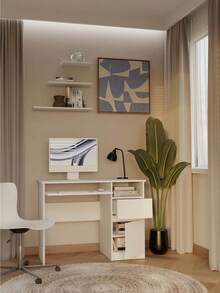 51*98.5*75.5 Cm Nordic Style White Oak Desk, Made Of Durable Engineered Wood, Practical Table, Functional Office Desk, Versatile Computer Desk, Multi-Purpose Tables, Sturdy Work Table, Practical Office Desk, Classic Office Furniture - White - View 2