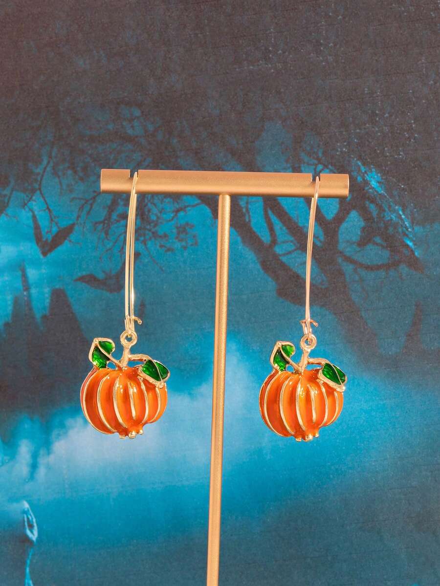 2pcs Fashion Creative Pumpkin Halloween Earrings, Personalized Pumpkin Pendant Hoop Earrings, Halloween Thanksgiving Christmas Earrings - Style 2 - View 1