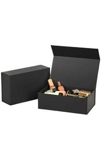 1PC Black Reusable Gift Box With Lid, Magnetic Closure, Rectangular Foldable, For Proposal Box, Wedding, Christmas, Halloween, Birthday Gift Packaging (Black With Ribbon) - Black - View 3