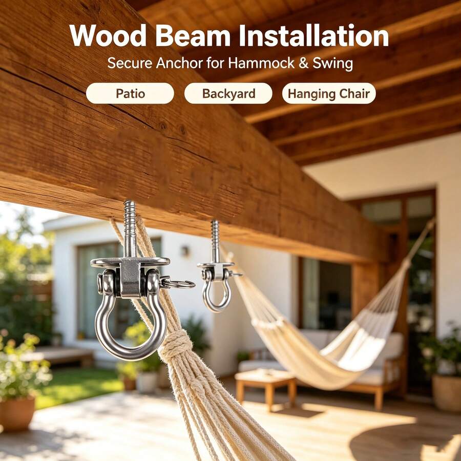 4pcs Heavy Duty 180° Rotating Hammock Hooks, Stainless Steel Screw Bracket, Suitable For Playground, Yoga Hammock, Hanging Chair, Swing, Gymnastics Rings - Silver - View 1