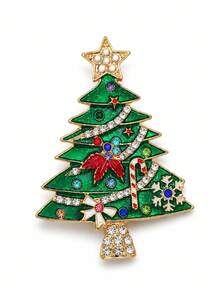 1pc Vintage Enamel Christmas Tree Brooch (With Colorful Rhinestone Star), Sparkling Holiday Accessory, Suitable For Party Outfits, Sweaters Or Coats, Christmas Gift - Multicolor - View 9