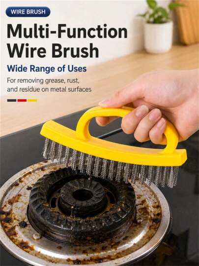1PC Stainless Steel Wire Brush Rust Removal Tool, Heavy-Duty Metal Cleaning Brush, Perfect For Kitchen Grease, BBQ Grills, Range Hoods, Floor Scrubbing, Multi-Functional Durable Cleaning Accessory