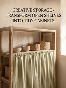1/2pcs Green Striped Farmhouse Style Ruffle Trim Cabinet Curtains, Brown Striped Pleated Short Curtains For Bathroom, Kitchen Sink, Home, Classroom, Farmhouse, Country, Under Table Privacy, Laundry Room - Green - View 7